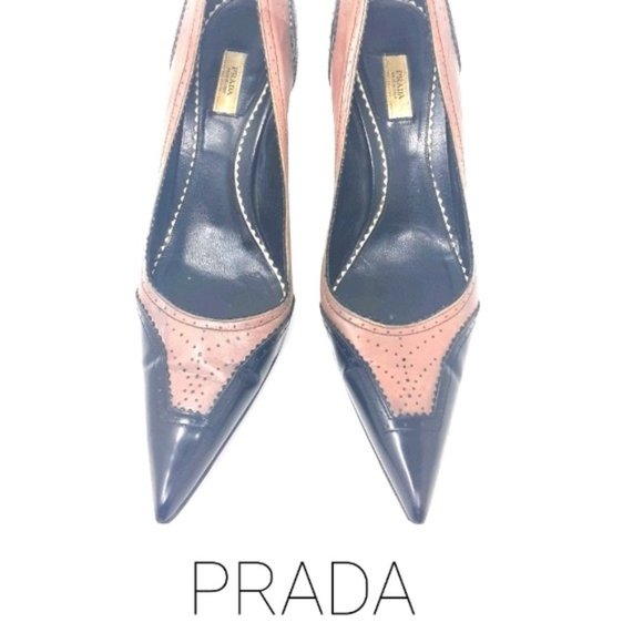 Prada Leather Oxford Pointy Pumps 37.5 - Picture 1 of 9